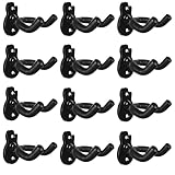 LALAOKS Gitarren-Wandhalterung, Wandaufhänger, Haken, schwarz, Metall, Gitarrenhalter für Akustik-, E-Bassgitarre, Ukulele, Banjo, Mandoline, Schwarz, 12 Stück