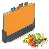 BEWOS 4 Farbcodierte Schneidebrett, Schneidebrett Kunststoff Set, Umkehrbares Schneidbrett Mit Ständer, Schneidebretter für Küchen mit Rutschfesten Füßen, Saftrillen & Spülmaschinenfest Chopping