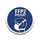 Aufkleber Hinweis FFP2-Atemschutz-Maske Pflicht Gebot Schild Folie Ø5-40cm | blau Made in Germany, Größe: Ø20 cm