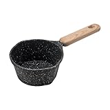 KiBcsLic Milchtopf, Soßentopf, 280 Ml, mit Holzgriff, Kleines Kochgeschirr, Kaffee Milchwärmer, Kleiner Kochtopf, Antihaftbeschichtung, für Küche, Induktionshe, Schwarz