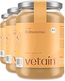 VETAIN Bio Erdnussmus Cremig - 100% Bio-Erdnüsse - Vegane Erdnussbutter - Reich an Protein & Ballastoffen - Ohne Zucker & Palmöl - Perfekt als Topping für Müsli, Porridge (3 x 500g)