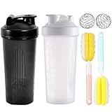 2 Stück Proteinshaker Flasche, Protein Shaker Bottle, Eiweiß Shaker, Protein Shaker mit 2 Mixball Edelstahl + 2 Schaumstoffbürste für Fitness Eiweiß, Auslaufsicherer Deckel mit Schlaufe, 700ml