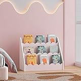 [en.casa] Bücherregal für Kinder Vestnes Kinderregal mit 3 Fächern Montessori Standregal in Wellendesign 48 x 61 x 30 cm Cotton Candy/Weiß
