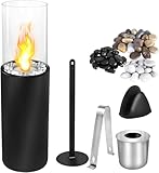 Froadp Bioethanol Kamin Ethanol Bodenkamin Freistehender Standkamin aus Gehärtetes Glas & Edelstahl Terrassenkamin mit Feuerlöschkappen & Ziersteine für Indoor & Outdoor Runder Φ23x80cm