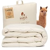 HANSA-FARM | Baby Alpaka Bio-Bettdecke 135 x 200 cm (Füllung 1.400g) - Herbst Winter warm - atmungsaktiv und temperaturausgleichend - Große Aufbewahrungstasche