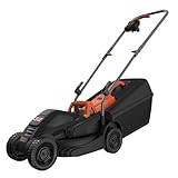 BLACK+DECKER 1000W Leichter, 32 cm breiter Elektro-Rasenmäher mit 3 verstellbaren Höhen und 30-Liter-Grasfangkorb, BEMW351-QS