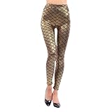 Generisch Modische Damen-Leggings im Slim Fit mit glänzender Haut. Stilvolle Basisschicht für einen schlankeren (Gold, XL)