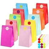100 Stück Papiertüten Bunt, 18 x 9 x 6 cm Geschenktüte Klein mit 108 Aufkleber Tüten Kindergeburtstag Mitgebsel Tüten Partytüten für Hochzeit Geburtstag Weihnachten Feiern (10 Farben)