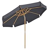 SONGMICS Sonnenschirm 300 cm, achteckiger Gartenschirm, Sonnenschutz, Schirmmast und Schirmrippen aus Holz, knickbar, ohne Ständer, Outdoor, Balkon, Terrasse, grau GPU32GY