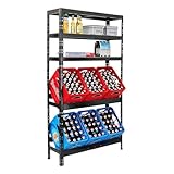 PROREGAL Getränkekistenregal Bodensee 6 Kisten mit 3 Ablagen Schwarz, 180x100x30 cm, freistehend Kistenständer Getränkeregal Wasserkistenregal Bierkistenregal