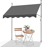 VOUNOT Klemmmarkise Balkon mit Handkurbel, höhenverstellbar Balkonmarkise ohne Bohren, UV-beständig, Wasserdicht & Sonnenschutz, 200 cm breit, Grau