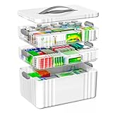 OrderlyGo Medikamenten Aufbewahrung, 3 Stöckige Hausapotheke, Hausapotheke Box mit Tragegriff, Inkl. Portable Organizer, 34.1 * 22 * 24.5 cm Medikamentenbox Groß für Zuhause, Büro, Schule (Grau)