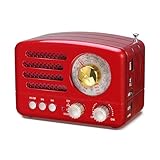 PRUNUS J-160 AM/FM/SW Retro Radio mit Bluetooth, Nostalgie Radio Klein mit 1800mAh Akku, Kleines Radios Küchenradio, Transistorradio Unterstützt USB/TF/Aux Funktion.(Rot)