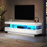 Hodeffior LED-TV-Einheit mit Schubladen, Hochglanz, rechteckig, Unterhaltungszentrum, Heimmedia-Ständer, Möbel, LED-TV-Schrank für 70-79 Zoll Fernseher, B