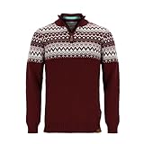 tomBrook Herren Troyer mit Norweger-Strick-Muster - Strickpullover mit Troyer-Kragen aus Baumwolle in Dark Red Größe L