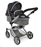 Bayer Chic 2000® 2in1 Puppenwagen Mika – Melange Grau Navy – faltbar – höhenverstellbarer Griff 47-80 cm – modernes Gestell – Puppen bis 52 cm – 4-8 J.