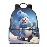 ZXMDZTSS Niedlicher Snowboard-Rucksack mit Schneemann-Druck, stilvoll, leicht, für Reisen und Schule, vielseitig und bequem, mit ergonomischem Design, geräumig mit mehreren Taschen, trendiger