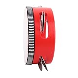 TIKATARER Hölzernes Tamburin, Handschlaginstrument mit Schellen und Handglocken, Schlaginstrumente für Kinder und Erwachsene, Ideal für Musikunterricht und Tanzaufführungen (4 Zoll Rot)