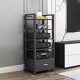 audio rack hifi regal 5-stöckiger AV-Medienständer mit Schublade – 120 cm hoher Audio-Rack-Tower mit höhenverstellbaren Regalen – großer Medienkonsolen-Plattenspieler-Ständer für Wohnzimmer und Schlaf