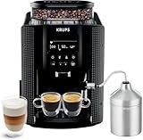 Krups Essential Kaffeevollautomat mit Milchschlauch, 2-Tassen-Funktion, LCD-Display, Einfache Reinigung, Kaffeemaschine, TÜV-Siegel, Schwarz, EA816031