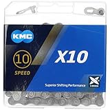 Fahrrad Kette, KMC Fahrradkette, X10 Grey, 1/2' x 11/128', 114 Glieder, 10-fach, kompatibel mit Shimano / Sram / Campagnolo, grau