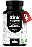 Zink Tabletten hochdosiert 25mg - 400 Tabletten hochdosiert mit Zink-Bisglycinat - Vegan und produziert in Deutschland - Laborgeprüft