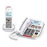 SWISSVOICE - Xtra 3355 Combo - DECT - Schnurgebundenes Festnetztelefon + Schnurloses Mobilteil - Große Tasten - Anrufbeantworter - Audio Boost - Kompatibel mit Hörgeräten - Anrufblockierung - Weiß