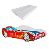 KOBI Kinderbett mit Rausfallschutz Auto | Rennauto | 160 x 80 cm | Jugendbett mit Matratze | Kinderbetten Jungen Mädchen | Einzelbett Kinder Bett Autobett