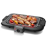 Aigostar Rauchfreier Tischgrill Barbecue Elektrogrill Elektrischer BBQ Grill 2000 Watt Antihaftbeschichtete Grillfläche 36 x 21cm, Abnehmbarer Fettauffangschale, Thermostat, Schwarz.