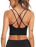 Sykooria Sport BH Damen Gepolstert Bustier Damen BH ohne Buegel Spaghettiträger Cross Back Design Push up BH Sport Bra Top für Yoga Fitness, Schwarz M