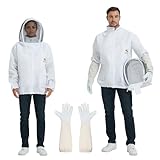 Bienenanzugjacke - Imkerjacke für Männer und Frauen, Hut mit Schleier - stichfeste professionelle Bienenjacke mit Imkerhandschuhen aus Schaffell (XL)