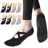 Bafiwu 4 Paare Pilates Socken für Damen 39-42,Rutschfeste Yoga Socken,Antirutschsocken Pilates Reformer Yogasocken Stoppersocken für Ballett, Yoga, Tanzen,Fitnessstudio,Krankenhaus
