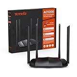 Tenda AC8 Dualband WLAN Router (867Mbit/s 5GHz+300Mbit/s 2,4GHz) 4x6dBi Antennen, 3-Gigabit-LAN/WAN-Port, Repeater&Access Point Modus, MU-MIMO, APP, IPv6, WPS, unterstützt Keine DSL-Funktion, Schwarz