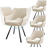JIJIAN 4er Set Esszimmerstuhl Drehbar mit Armlehne, Drehbar 360°, Küchenstuhl, Moderner Polsterstuhl mit Stoffrückenlehne für Küche, Esszimmer, Schlafzimmer, Beige
