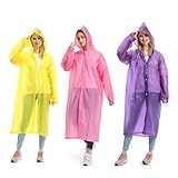 3 Stück Regenponcho EVa Regenjacke mit Kaputze Wasserdicht Transparent Farbe Regencape Faltbar Regen Poncho Regenumhang Einheitsgröße Regenmantel Regenbekleidung für Fahrrad Erwachsene Herren Damen