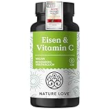 NATURE LOVE® Eisen mit 43mg natürlichem Vitamin C – 20mg Eisenbisglycinat – 120 Kapseln – vegan, geschmacksneutral – in Deutschland produziert