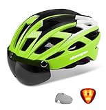 Shinmax Fahrradhelm Herren Damen Fahrradhelm mit Visier Magnetische Abnehmbarer Schutzbrille Fahrradhelme mit Licht Erwachsene Rennrad Einstellbarer Atmungsaktiv Sicherheitsschutz MTB Helm