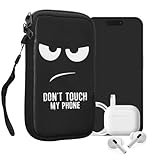 kwmobile Handytasche für Smartphones L - 6,5' - Neopren Handy Tasche Hülle Cover Case Schutzhülle - Don't Touch My Phone Weiß Schwarz - 16,5 x 8,9 cm Innenmaße