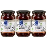 Griechische Oliven Kalamata ohne Stein 3x 175g | Bio Zertifiziert | Oliven aus Griechenland | Jassas | GR-BIO-15 | +20ml Jassas Olivenöl