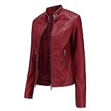 Generisch lederjacke damen rot Kunstlederjacke Lederjacke Kurz Bikerjacke Damen Leder Biker Motorradjacke FüR Leather Jacket Woman Jacke Winterjacke