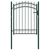 HOMIUSE Zauntor mit Spitzen Stahl 1x1,25 M Grün 7 Spitze Gartentor Metall SgartentüR Ichtschutz Garten Garden Gate Premium Gartentür Gartentor Eingangstor Mit Speerspitzen 3 keys
