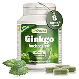 Ginkgo Biloba Hochdosiert - 400mg reiner Blattextrakt (120 vegane Kapseln) - mit Vitamin B (24% Flavone) - Unterstützt kognitive Funktion und Durchblutung - ohne Zusätze, ohne Gentechnik - Greenfood