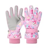 Handschuhe Kinder Winter Snow Skihandschuhe für 2-13 Jahre Mädchen Jungen PU Palme Wasserdicht Winddichte Warm Fleece Winterhandschuhe FahrradhandschuheThermohandschuhe Snowboard Skifahren Sports S