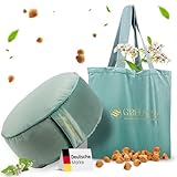 GREENESS® Meditationskissen + Tragetasche- 2-IN-1 -Bequemes, rundes Yogakissen mit pflegeleichtem elegantem Samtbezug - Buchweizenfüllung für Entspannung & Rückenentlastung - Ø 35cm/Höhe 15cm