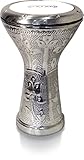 Vatan 3024 Ägyptische Darbuka, geschnitzt, groß, Durchmesser 22 cm, silberfarben