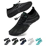 WateLves Wasserschuhe Badeschuhe Damen Herren Strandschuhe Schwimmschuhe Aquaschuhe Sommer Schnell Trocknend Surfschuhe Schwarz 39 EU