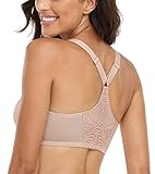 Lemorosy Damen Vollschalen Ungepolster Bügel BH Vorne Vershcluss T-Shirt BH Komfort Große Größen T-Rücken Blumenspitze(Beige,95C)