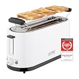 TZS First Austria - Toaster 4 Scheiben Langschlitz 1400W mit Krümelschublade | Brötchenaufsatz | wärmeisoliertes Gehäuse, Temperatureinstellung, Edelstahlgehäuse, Auftaufunktion, Brotzentrierung