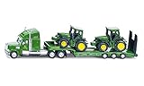 siku 1837, Tieflader mit 2 John Deere Traktoren, 1:87, Metall/Kunststoff, Grün, Klappbare Heckklappe