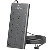 Maxpw - Steckdosenleiste mit Überspannungsschutz, Verlängerungskabel mit 19 Steckdosen und 4 USB-Anschlüssen, 6,5 Fuß Flachstecker, robuste Steckdosen-Verlängerung, 2100
